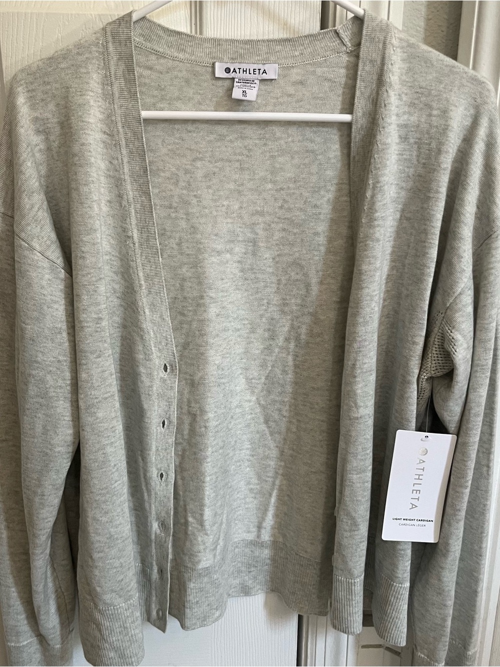 Athleta Light Gray Open-Front Button Cardigan